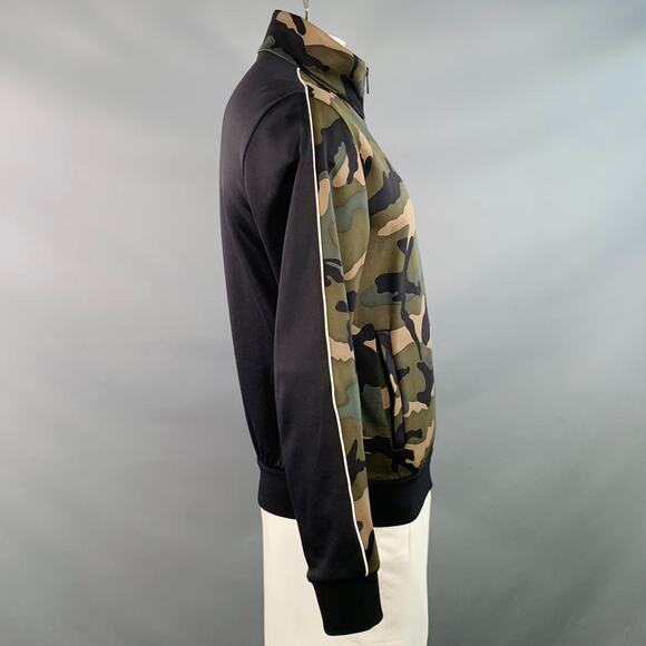 VALENTINO Size L Black Green Camo Polyamide Cotton Zip Up Sweatshirt - Picture 3 of 11